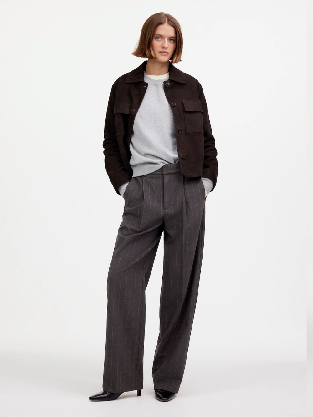 Slouchy Straight Pants in Chocolate Wide Pinstripe